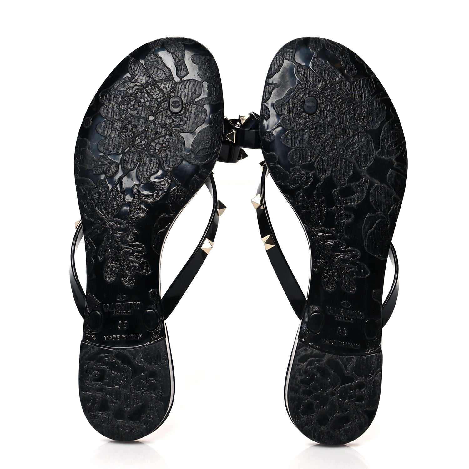 Valentino Garavani PVC Jelly Rockstud Bow Thong Sandals 38 Black 5 of 7