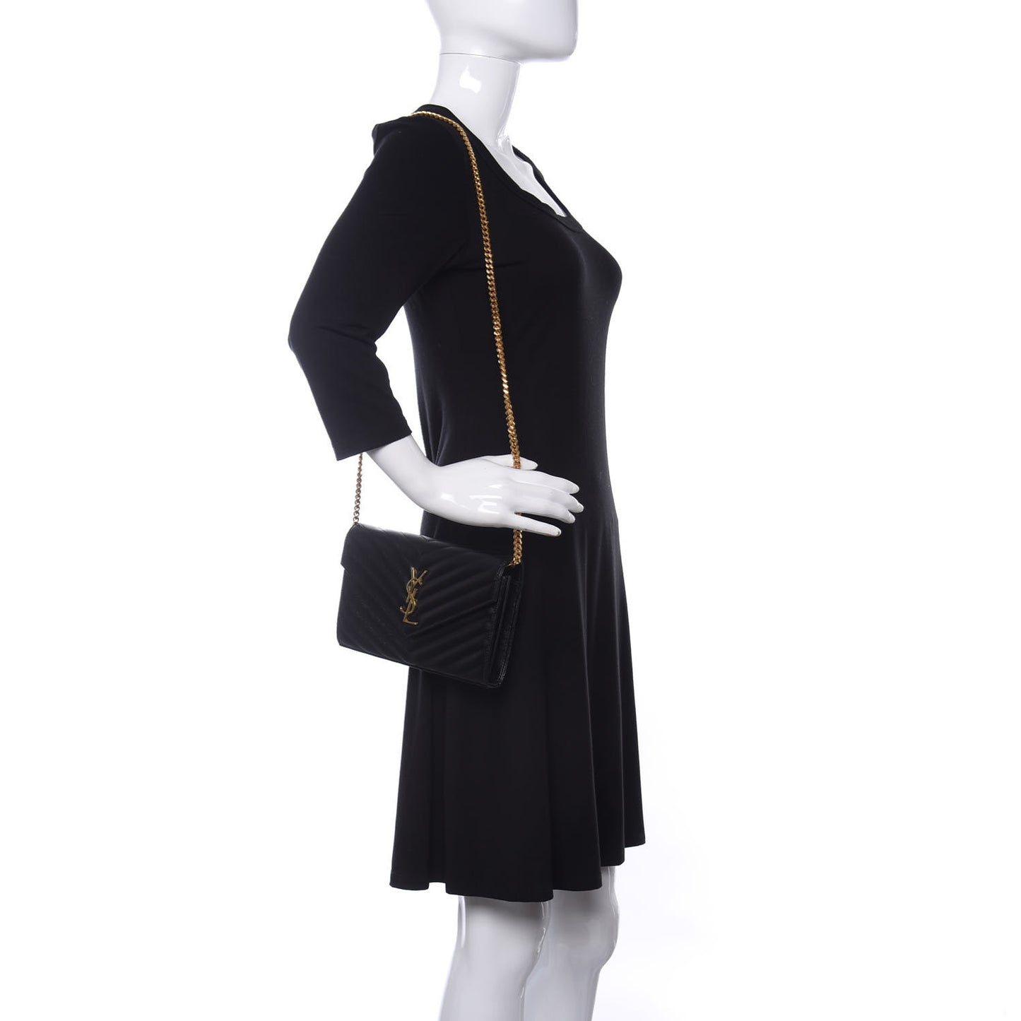 Grain De Poudre Matelasse Chevron Monogram Chain Wallet Black