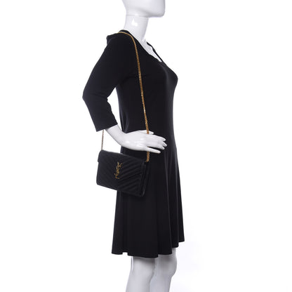 Saint Laurent Grain De Poudre Matelasse Chevron Monogram Chain Wallet Black 2 of 9