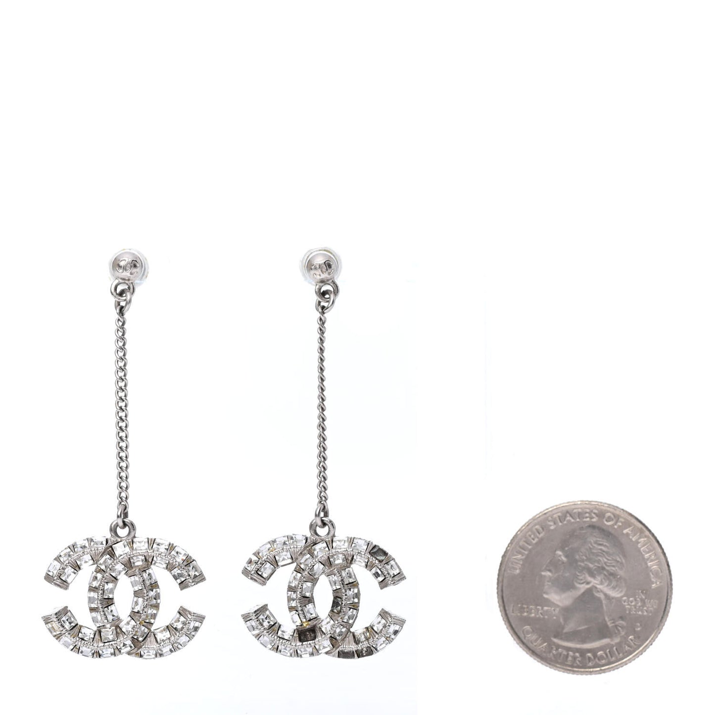 Baguette Crystal CC Drop Earrings Silver