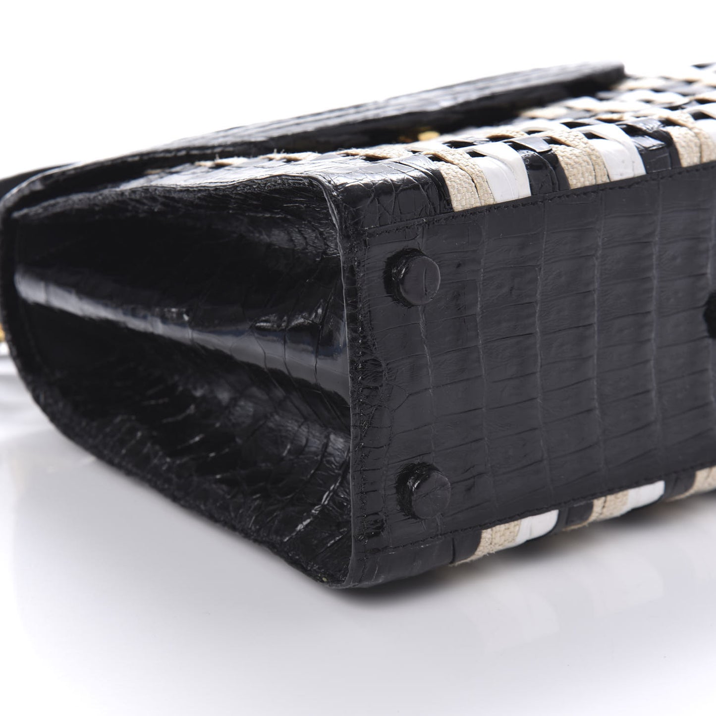 Crocodile Linen Medium Lily Top Handle Bag Black