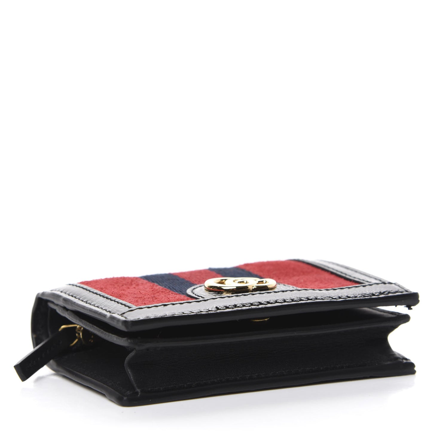 Suede Patent Web Ophidia Card Case Hibiscus Red Black