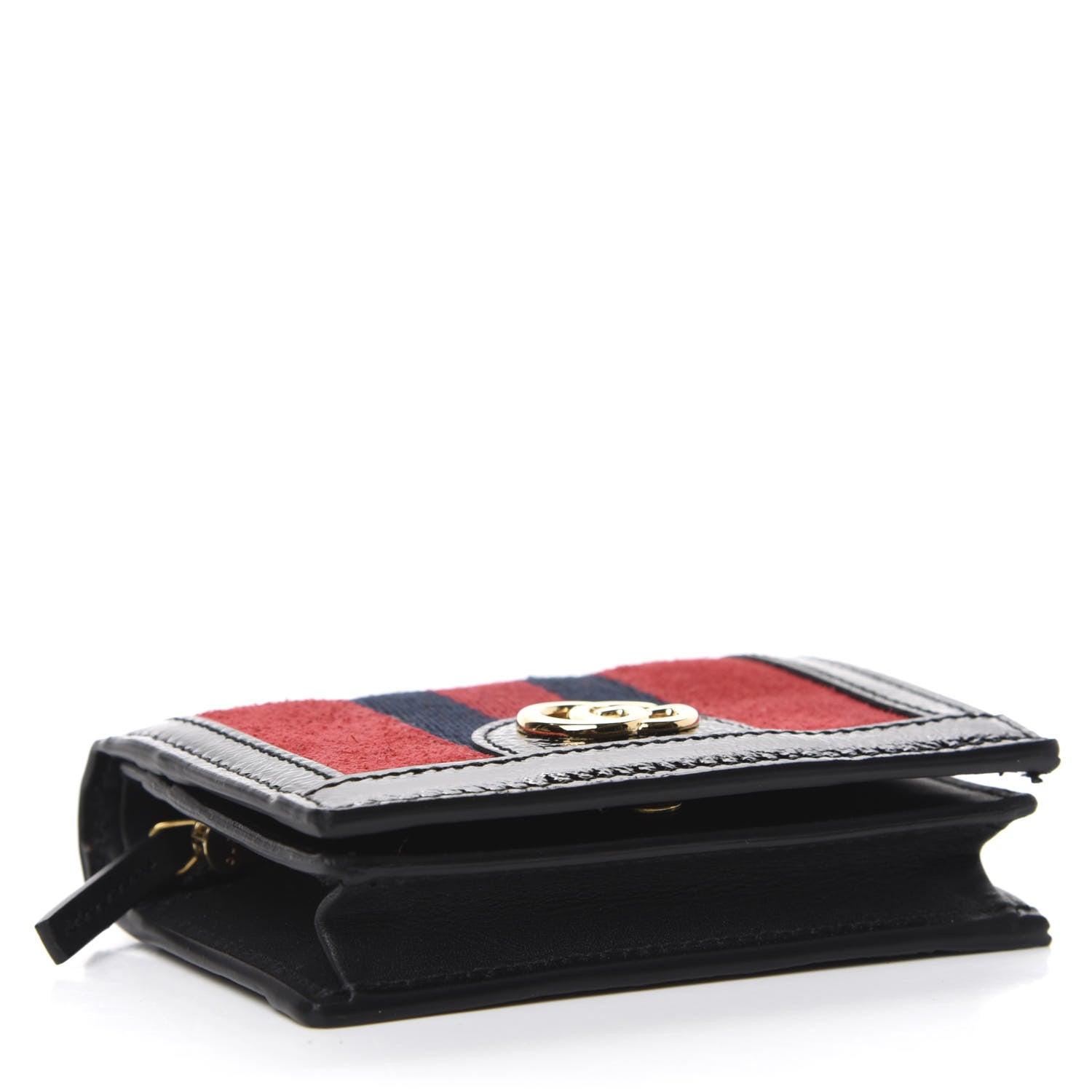 Gucci Suede Patent Web Ophidia Card Case Hibiscus Red Black 4 of 7