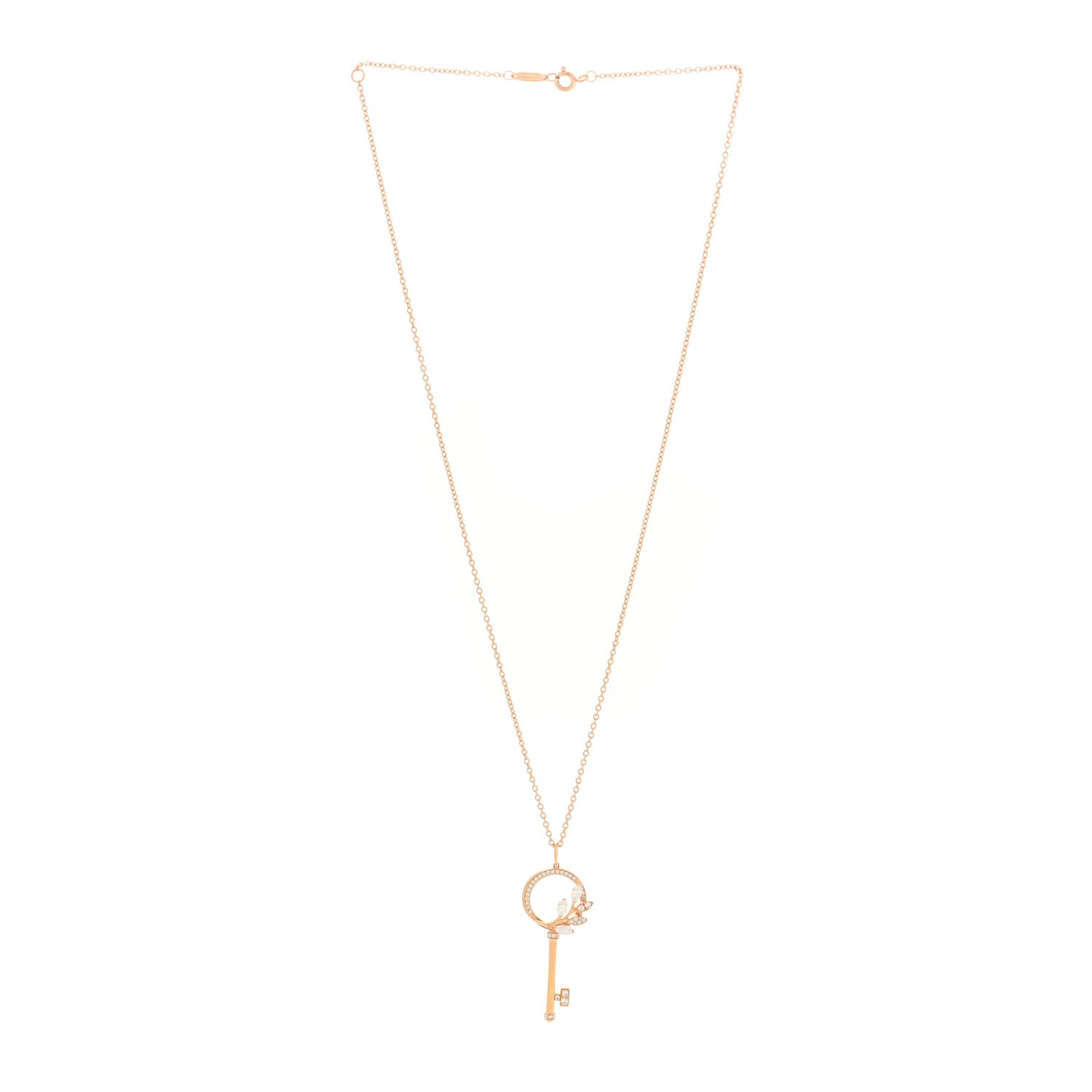 18K Rose Gold Diamond Victoria Vine Circle Key Pendant Necklace