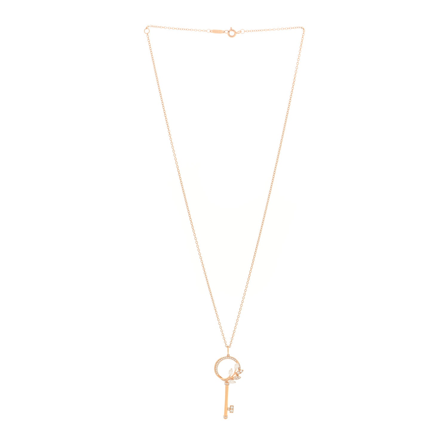 Tiffany 18K Rose Gold Diamond Victoria Vine Circle Key Pendant Necklace 3 of 6