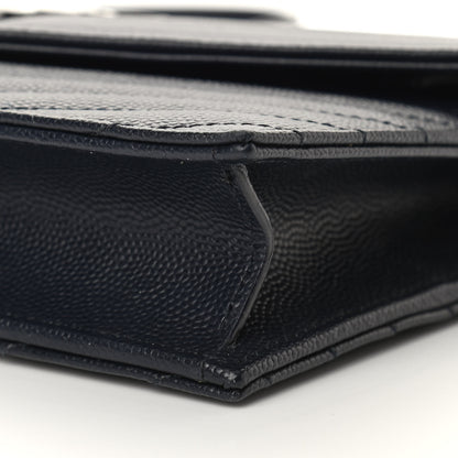 Saint Laurent Grain De Poudre Matelasse Chevron Monogram Envelope Chain Wallet Navy 8 of 9