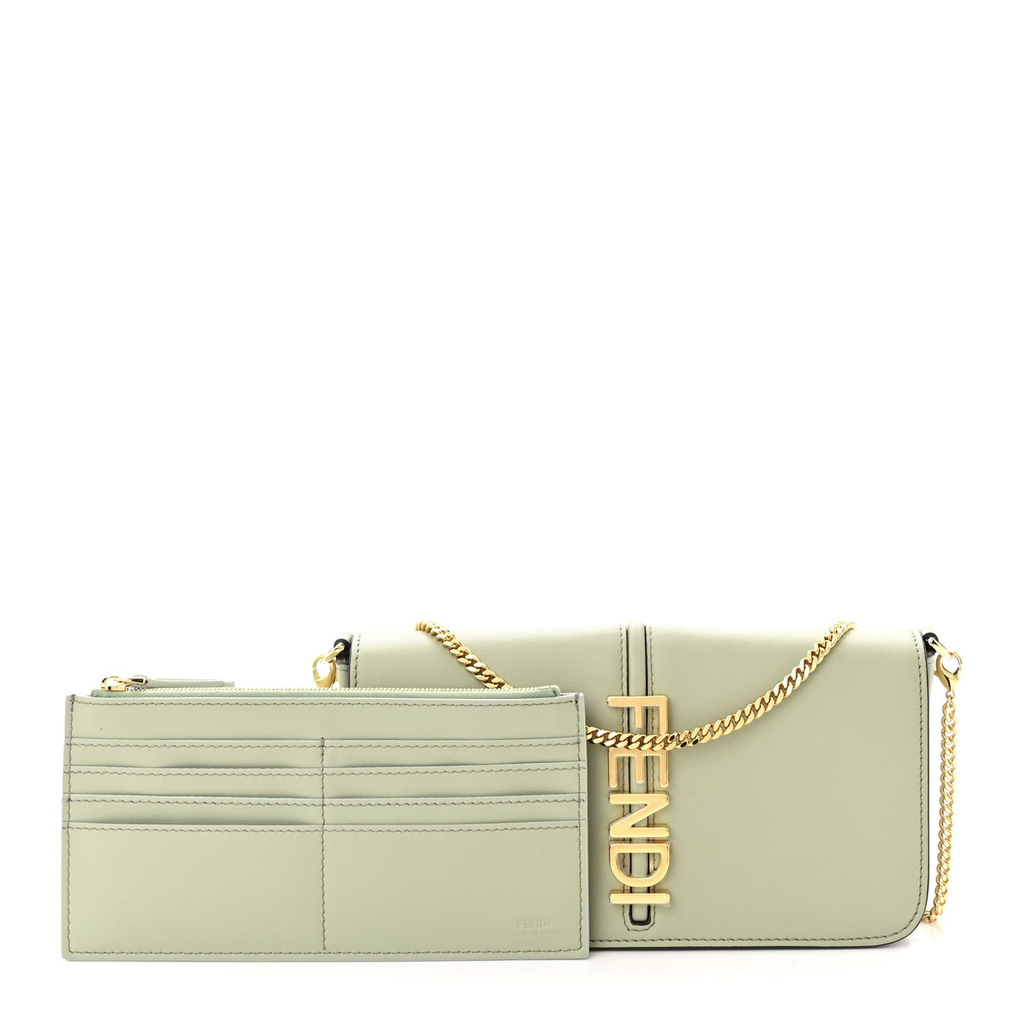 Vitello Grace Matte Fendigraphy Wallet on Chain Green Tea