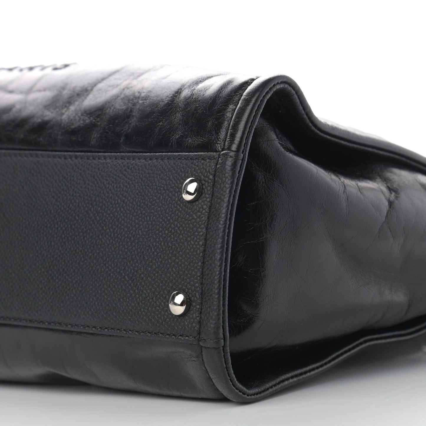 Glazed Calfskin Small Deauville Tote Black