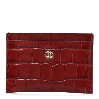 Chanel Calfskin Crocodile Embossed Crococo Card Holder Burgundy 1 of 9
