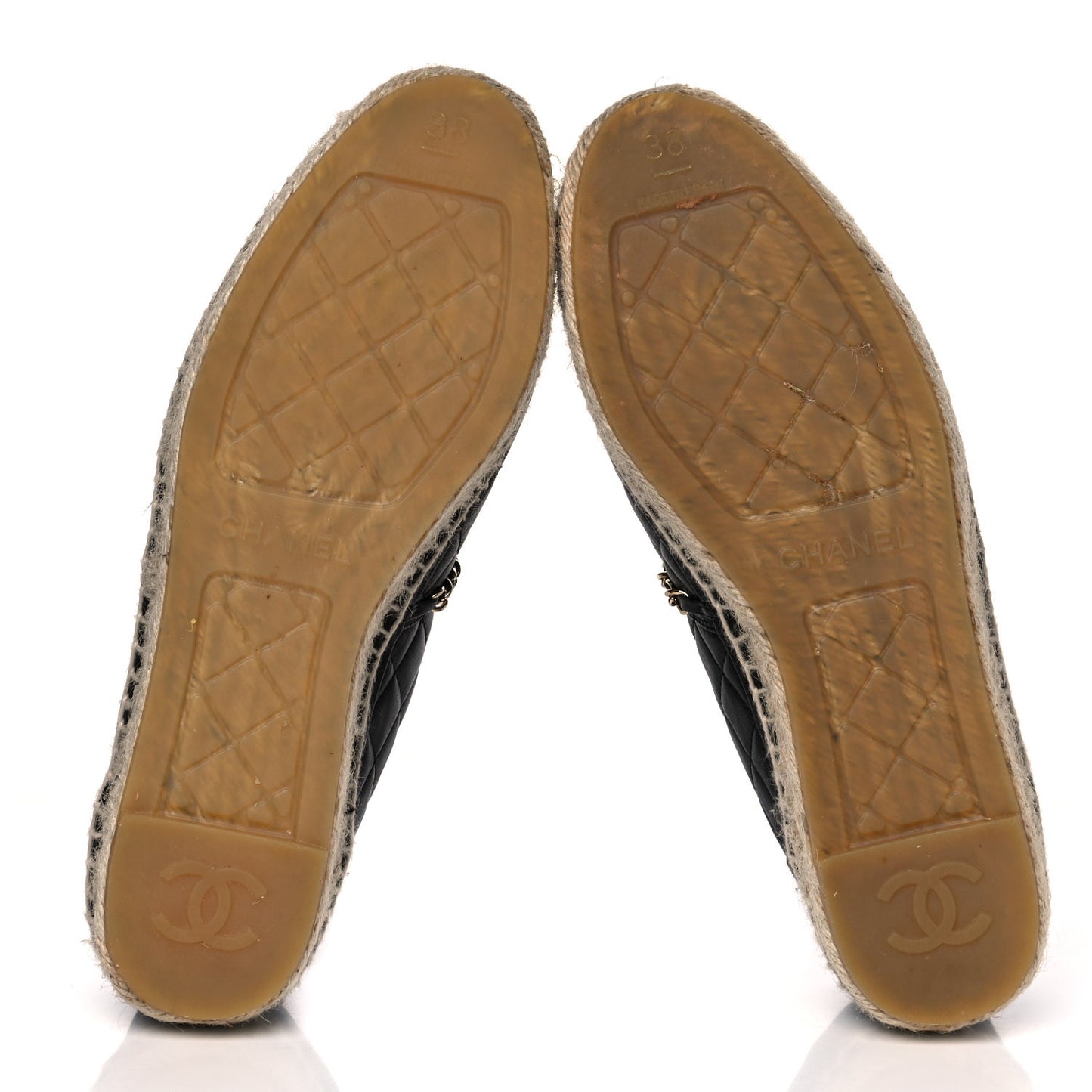 Lambskin Grosgrain Quilted CC Chain Espadrilles 38 Black