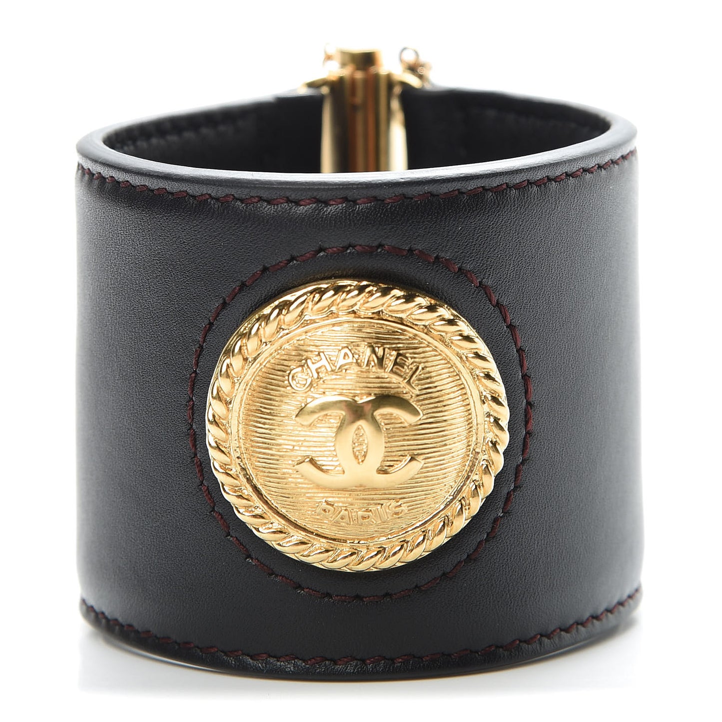 Calfskin CC Medallion Wide Cuff Black