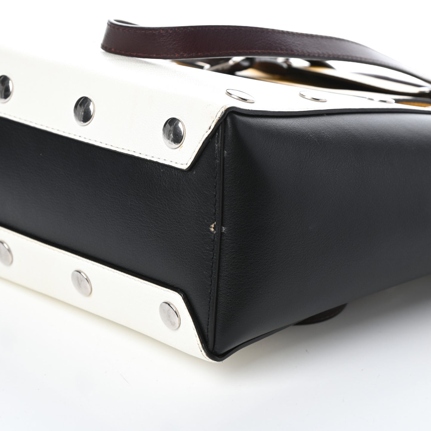 MULBERR Smooth Calfskin Studded Maple Tote Black White