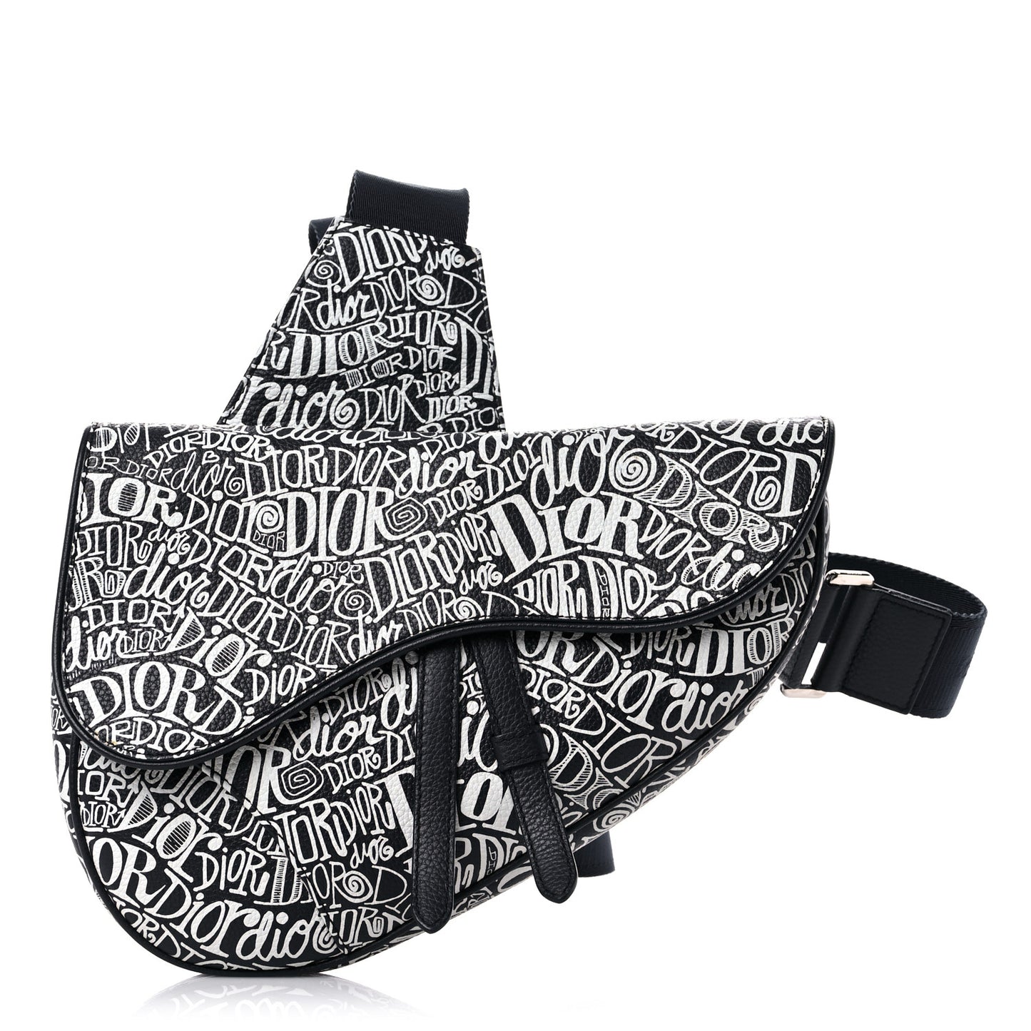 X SHAWN STUSSY Grained Calfskin Printed Mens Saddle Bag Navy Blue