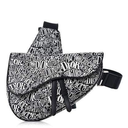 Christian Dior X SHAWN STUSSY Grained Calfskin Printed Mens Saddle Bag Navy Blue 1 of 8
