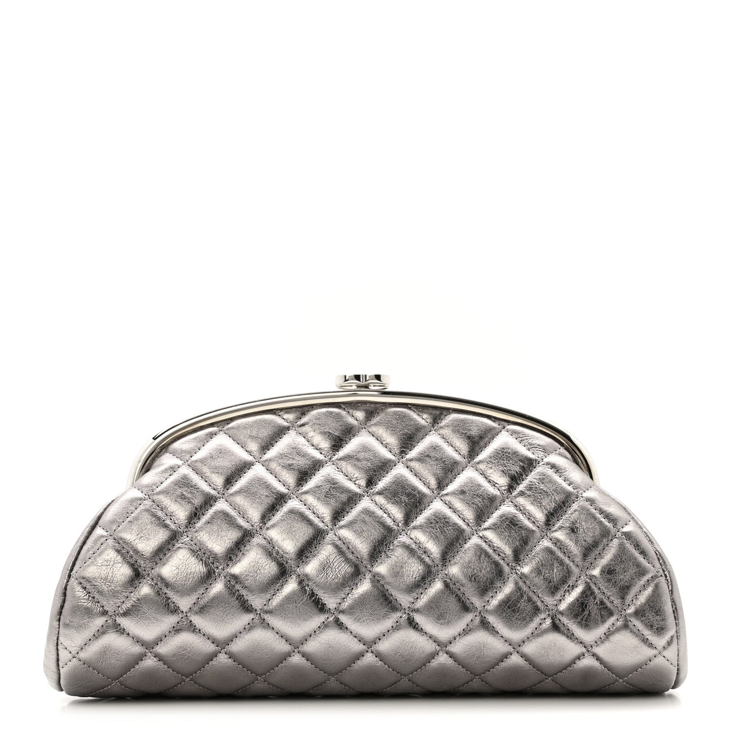 Metallic Aged Calfskin Quilted Timeless Clutch Silver