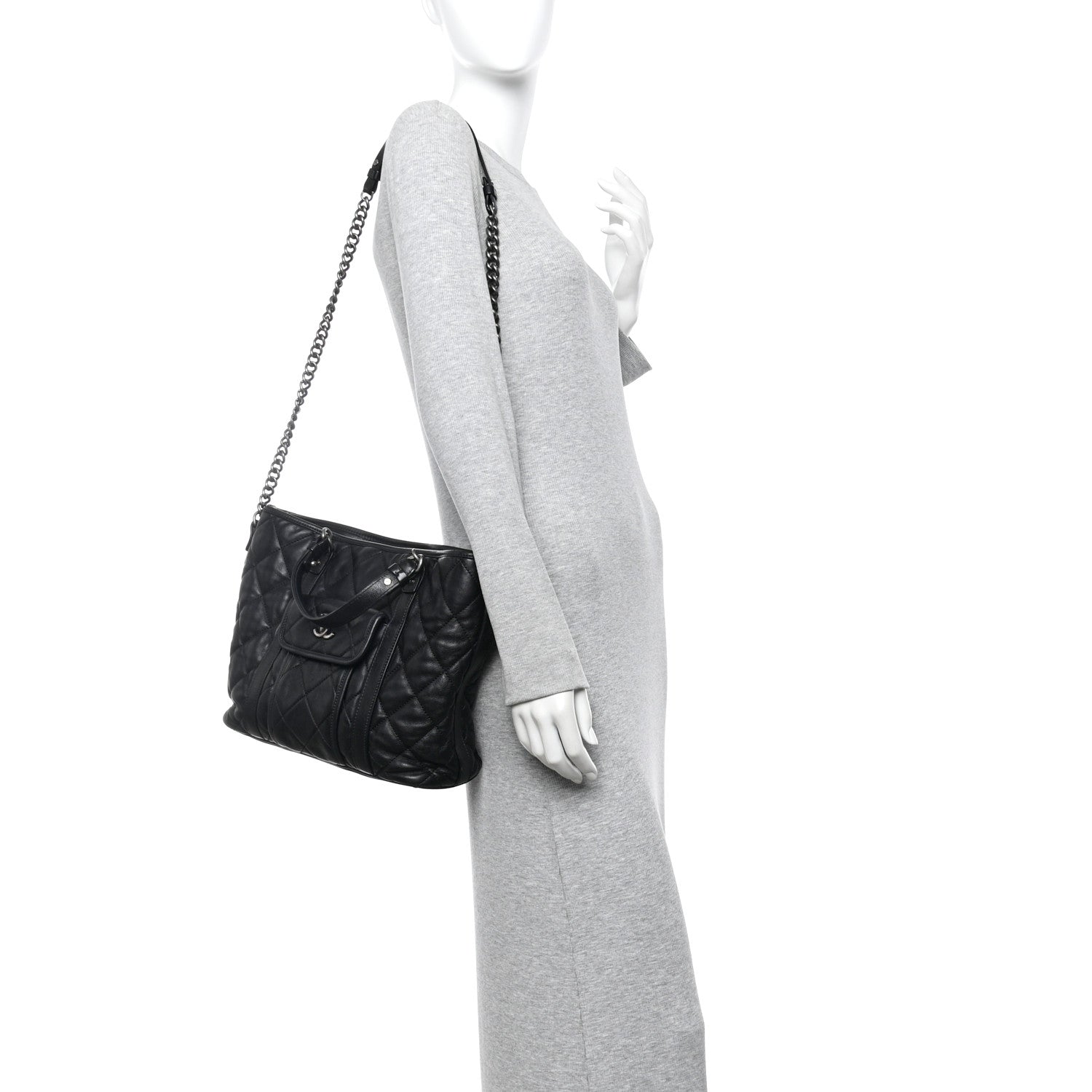 Chanel Calfskin Quilted Small Casual Riviera Tote Black 2 of 13