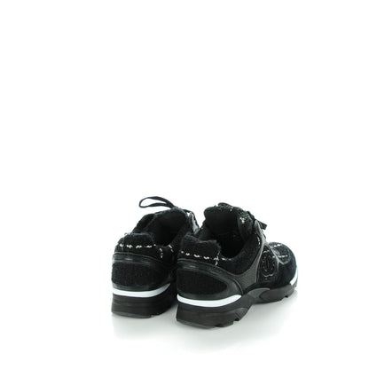 Chanel Tweed Suede Goatskin CC Sneakers 39 Black White 4 of 7