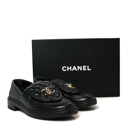 Chanel Lambskin Quilted CC Turnlock Loafers 37 Black 11 of 11