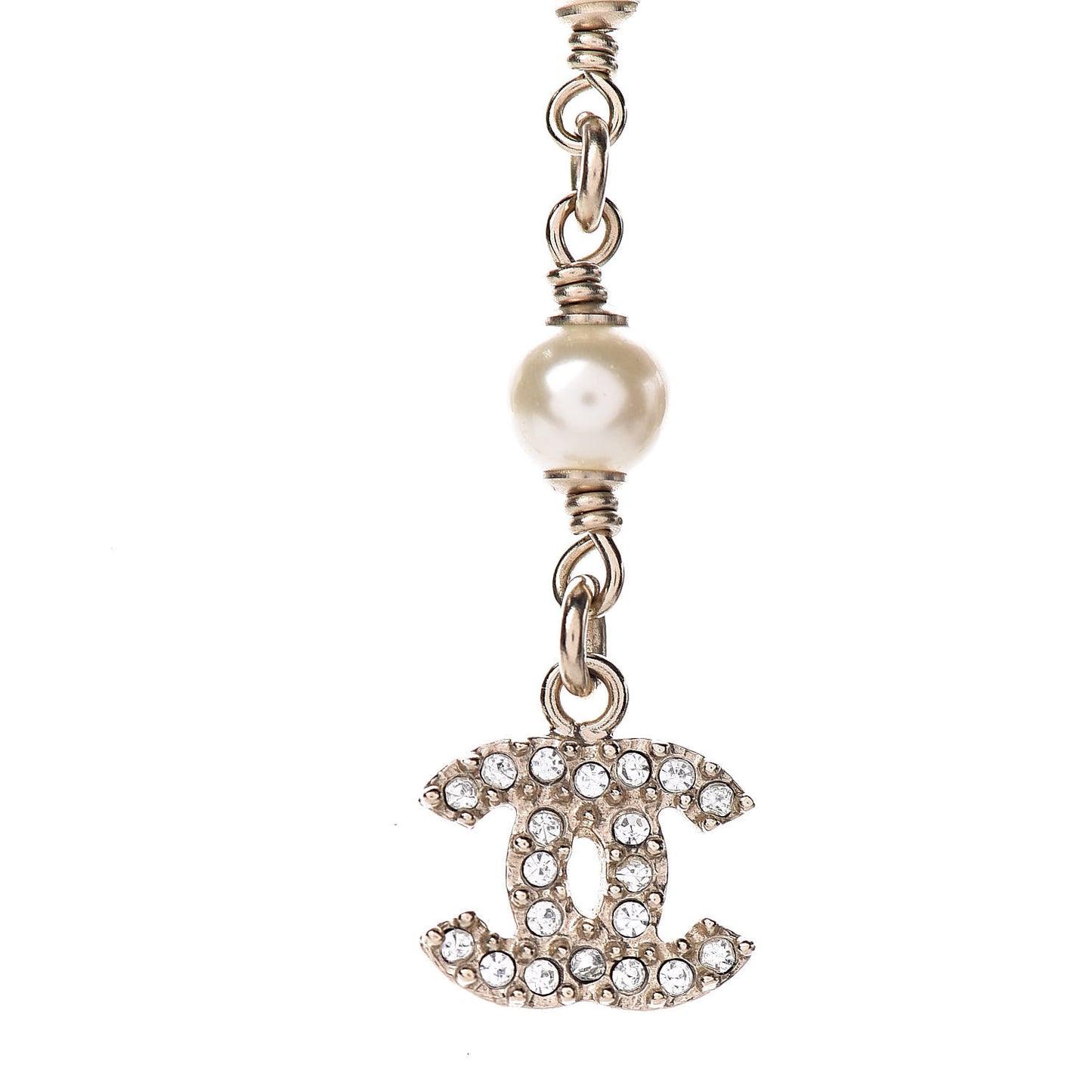 Crystal Pearl CC Bow Necklace Black Gold