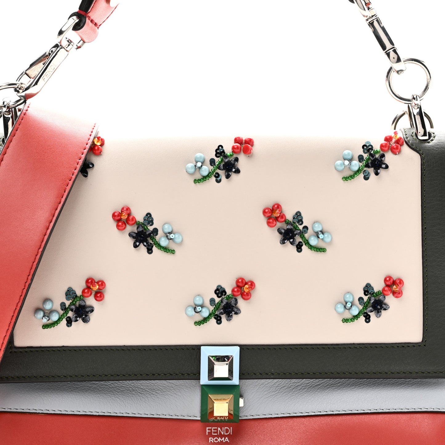 Vitello Liberty Dolce Floral Embroidered Studded Kan I Shoulder Bag Bloody Mary Multicolor