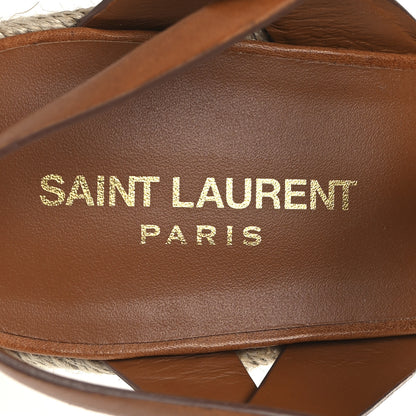Saint Laurent Calfskin 85 Platform Espadrille Wedge Sandals 39 Brown 8 of 9