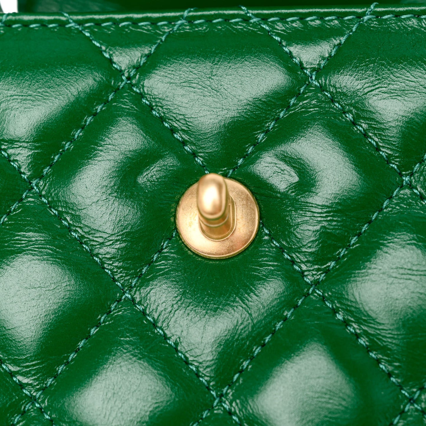 Shiny Aged Calfskin Quilted Nano Kelly Shopper Green