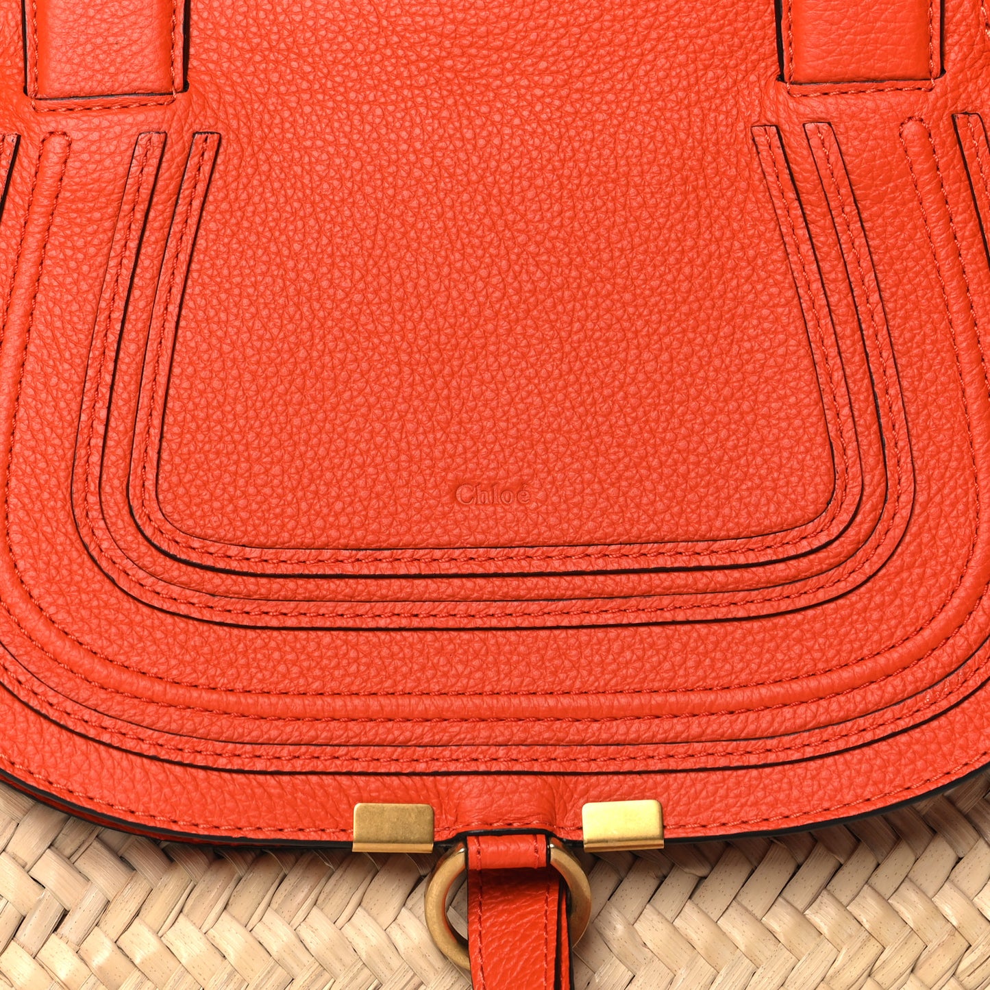 Raffia Small Grain Calfskin Medium Marcie Basket Orange