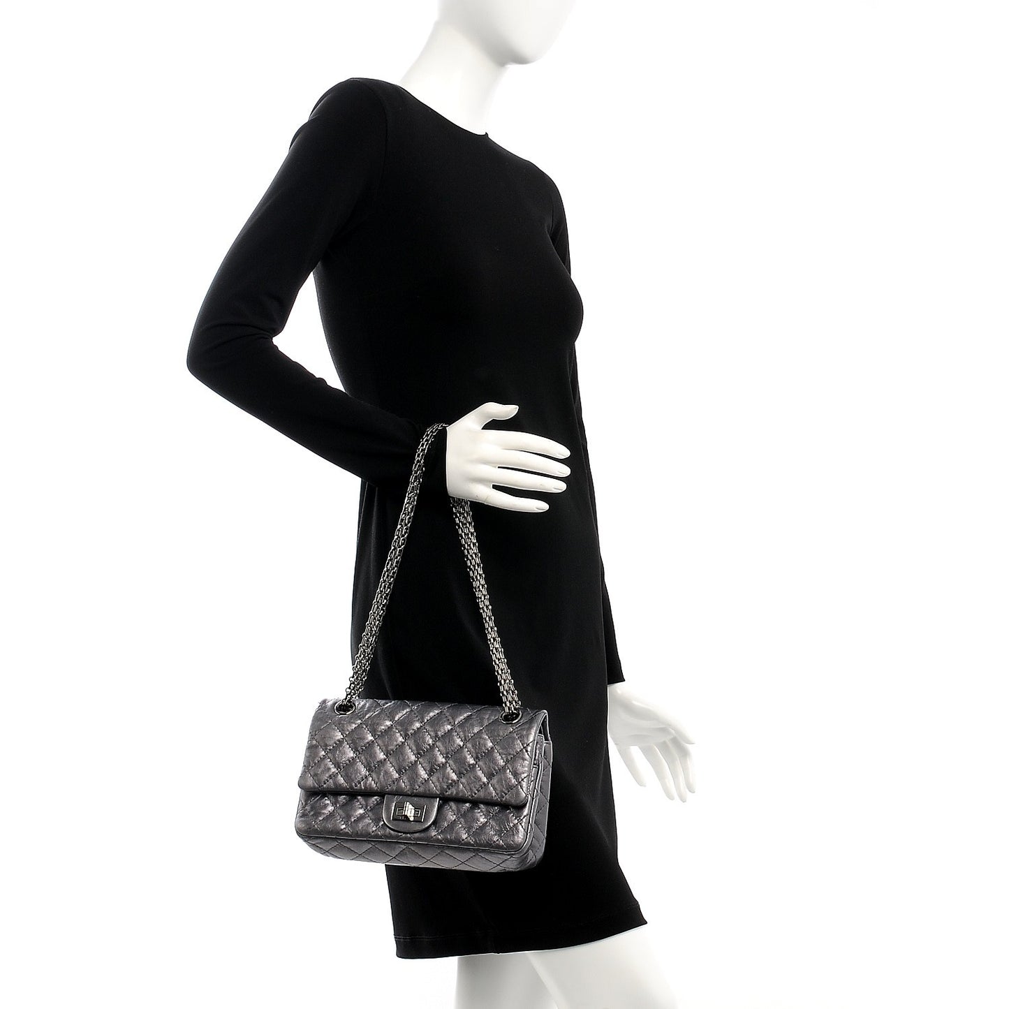 Metallic Calfskin Quilted 2.55 Reissue 225 Flap Dark Silver