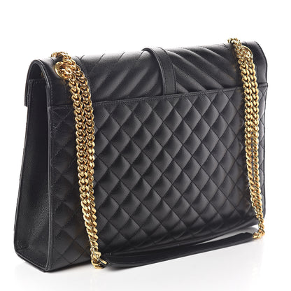 Saint Laurent Grain De Poudre Textured Mixed Matelasse Large Triquilt Monogram Satchel Black 3 of 10