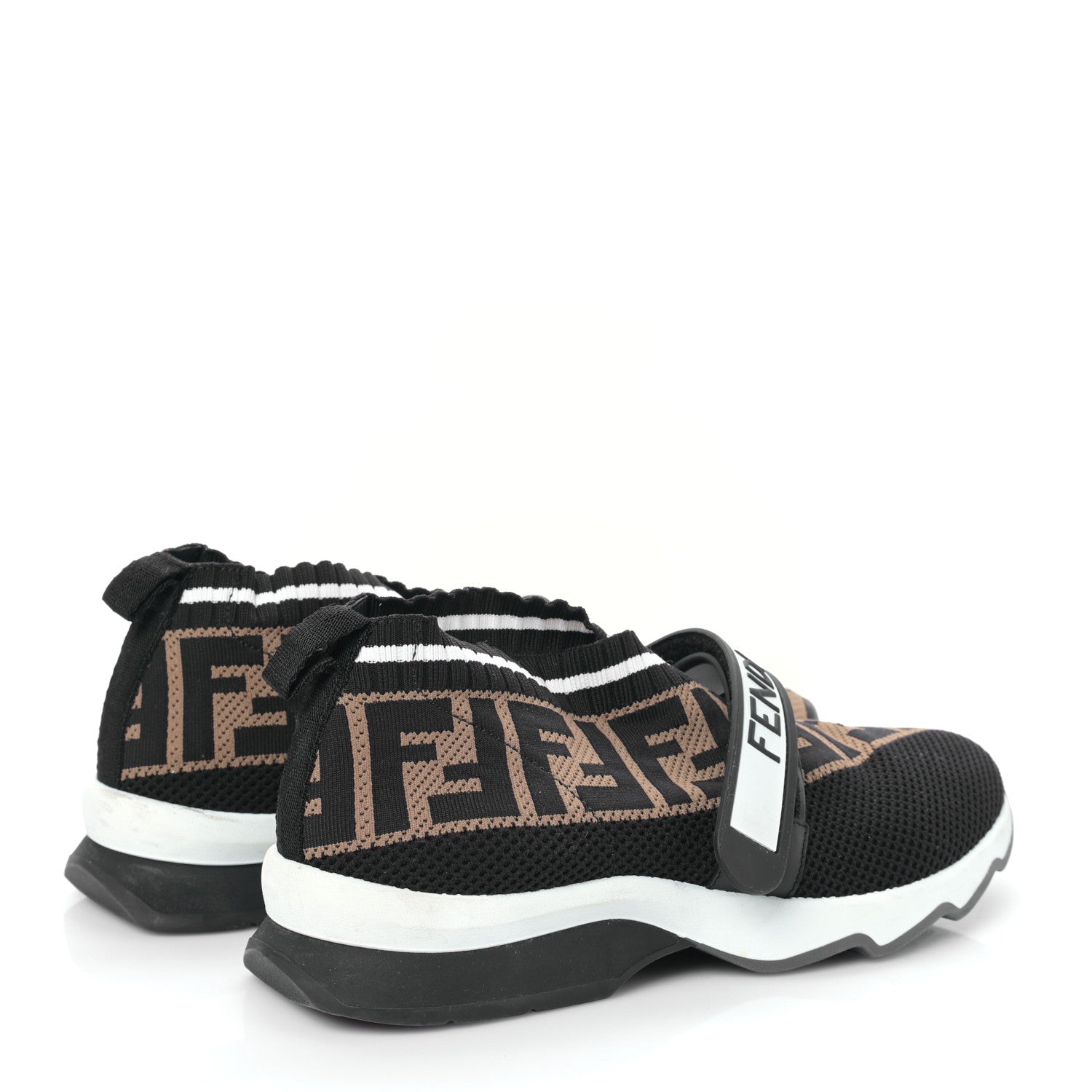 Fendi Stretch Yarn FF Stiff Band Rockoko Sneakers 36 Black White Tobacco 4 of 6