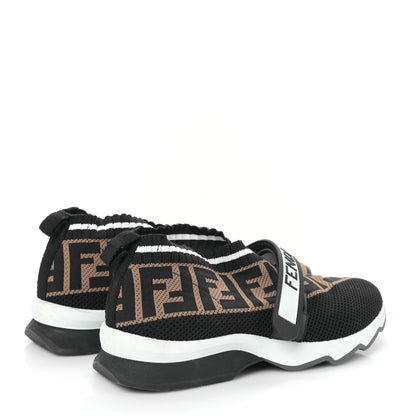Fendi Stretch Yarn FF Stiff Band Rockoko Sneakers 36 Black White Tobacco 4 of 6