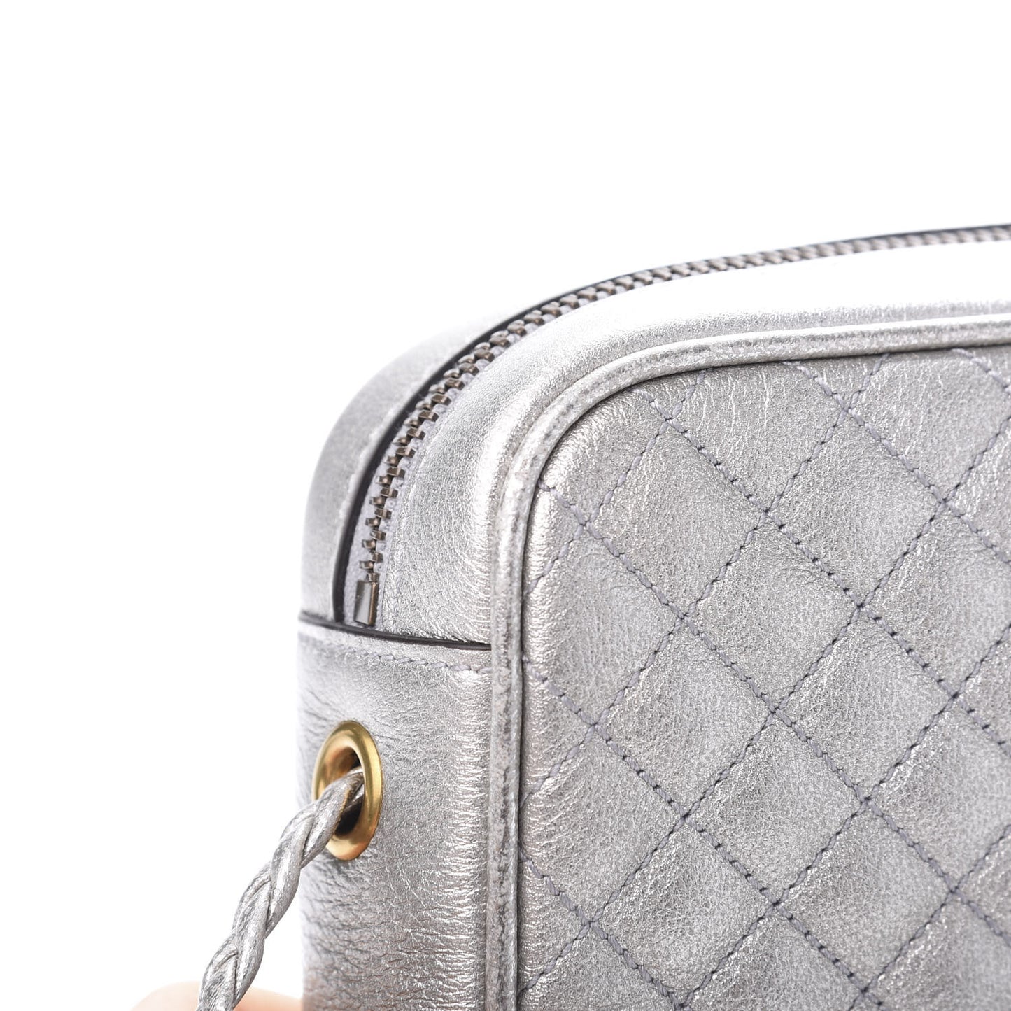 Laminated Nappa Web Trapuntata Mini GG Shoulder Bag Argento