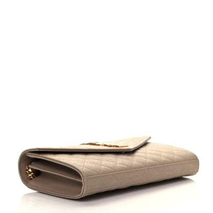 Saint Laurent Grain De Poudre Mixed Matelasse Triquilt Monogram Chain Wallet Dark Beige 8 of 22