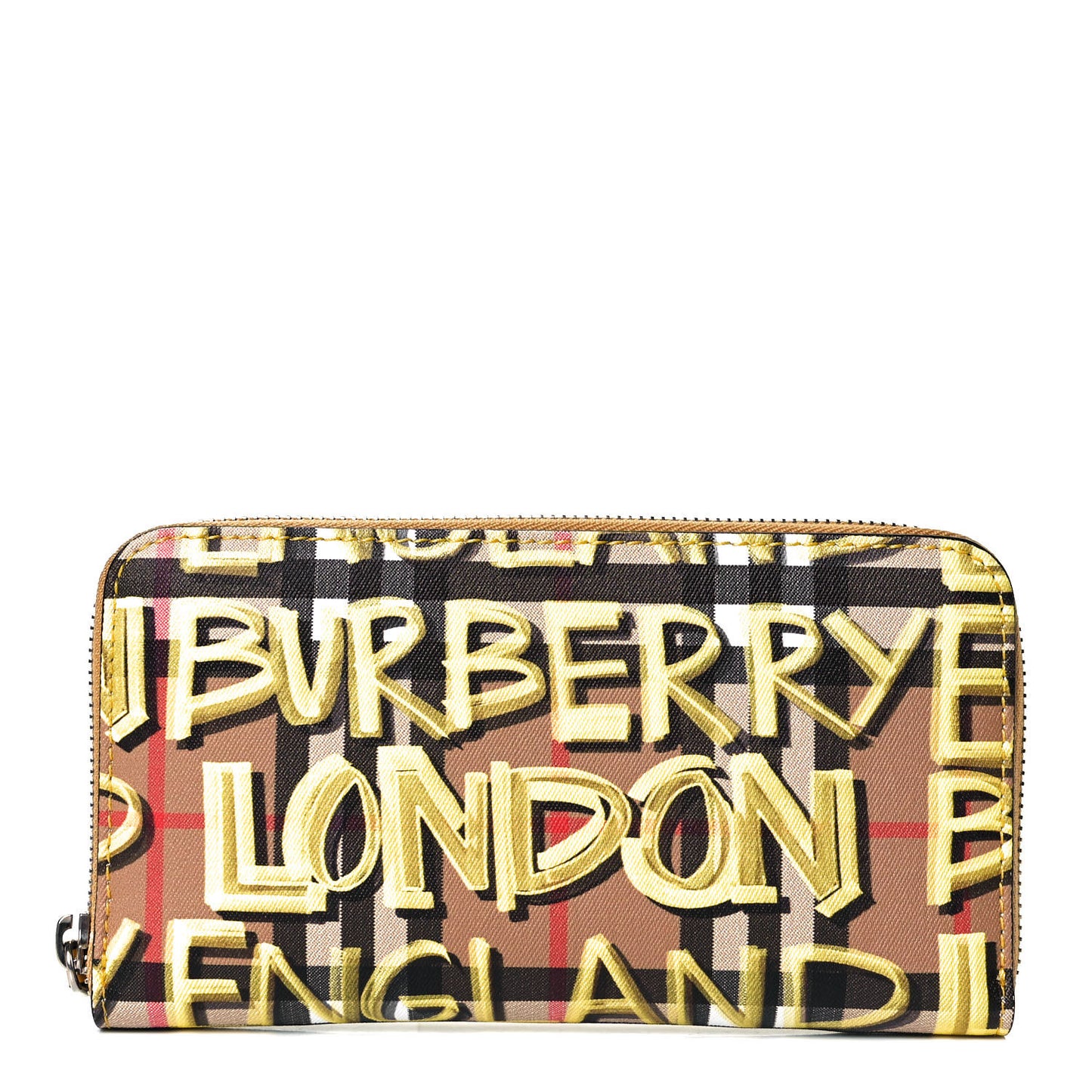 Vintage Check Graffiti Print Zip Around Wallet Yellow