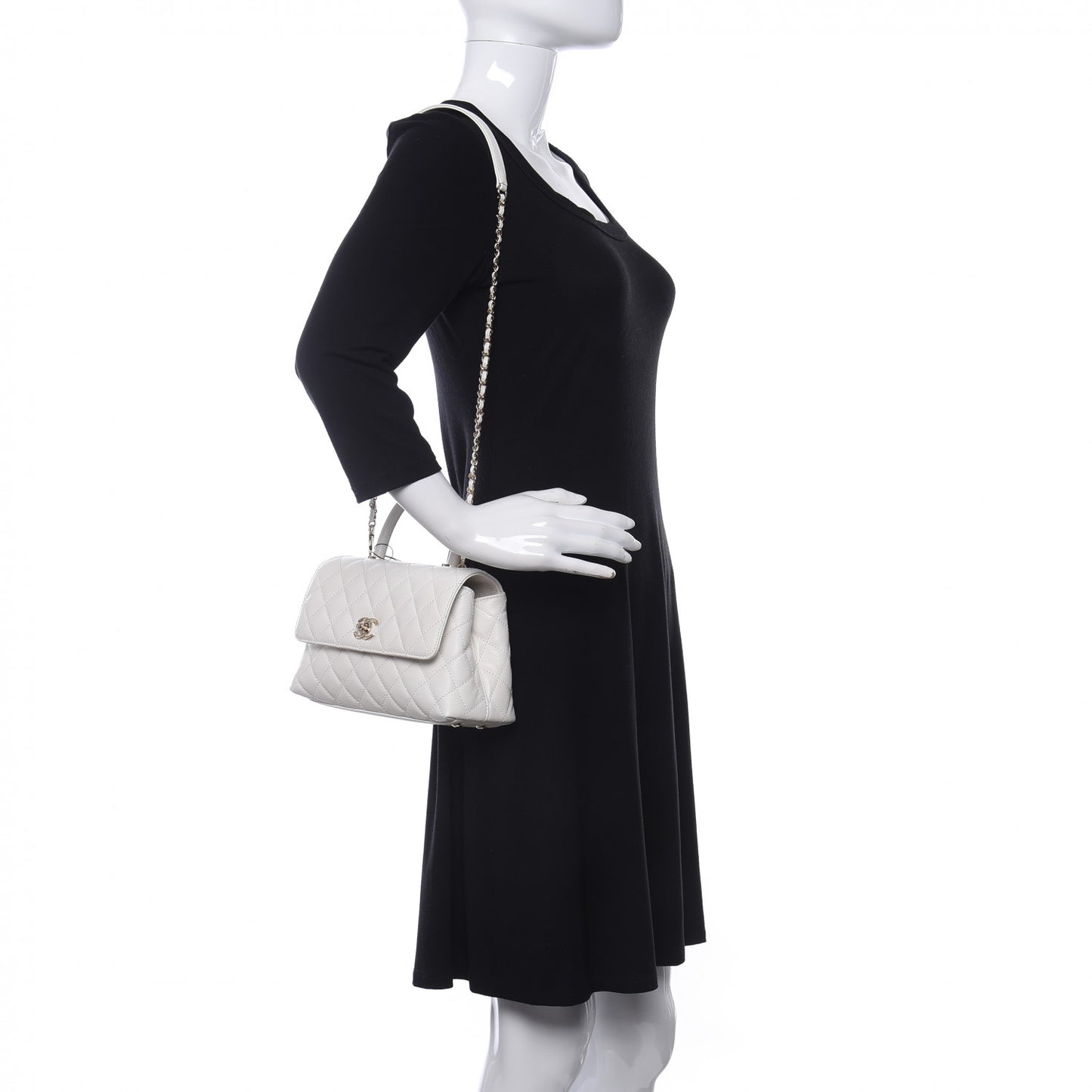 Caviar Quilted Mini Coco Handle Flap White