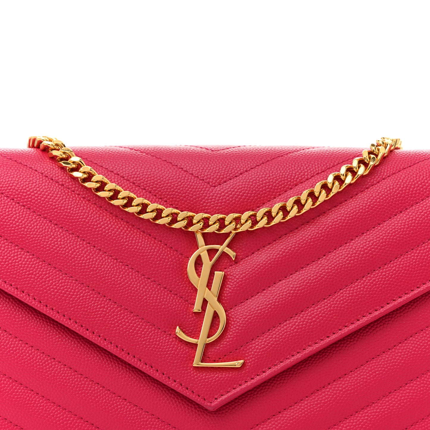 Grain De Poudre Matelasse Chevron Monogram Chain Wallet Lipstick Fuchsia