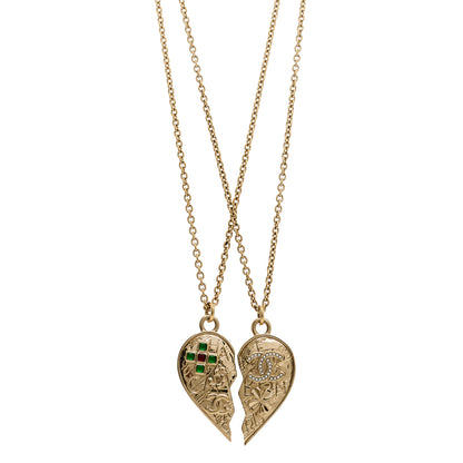 Chanel Crystal Gripoix Clover Heart CC Friendship Necklace Set Gold Multicolor 5 of 5
