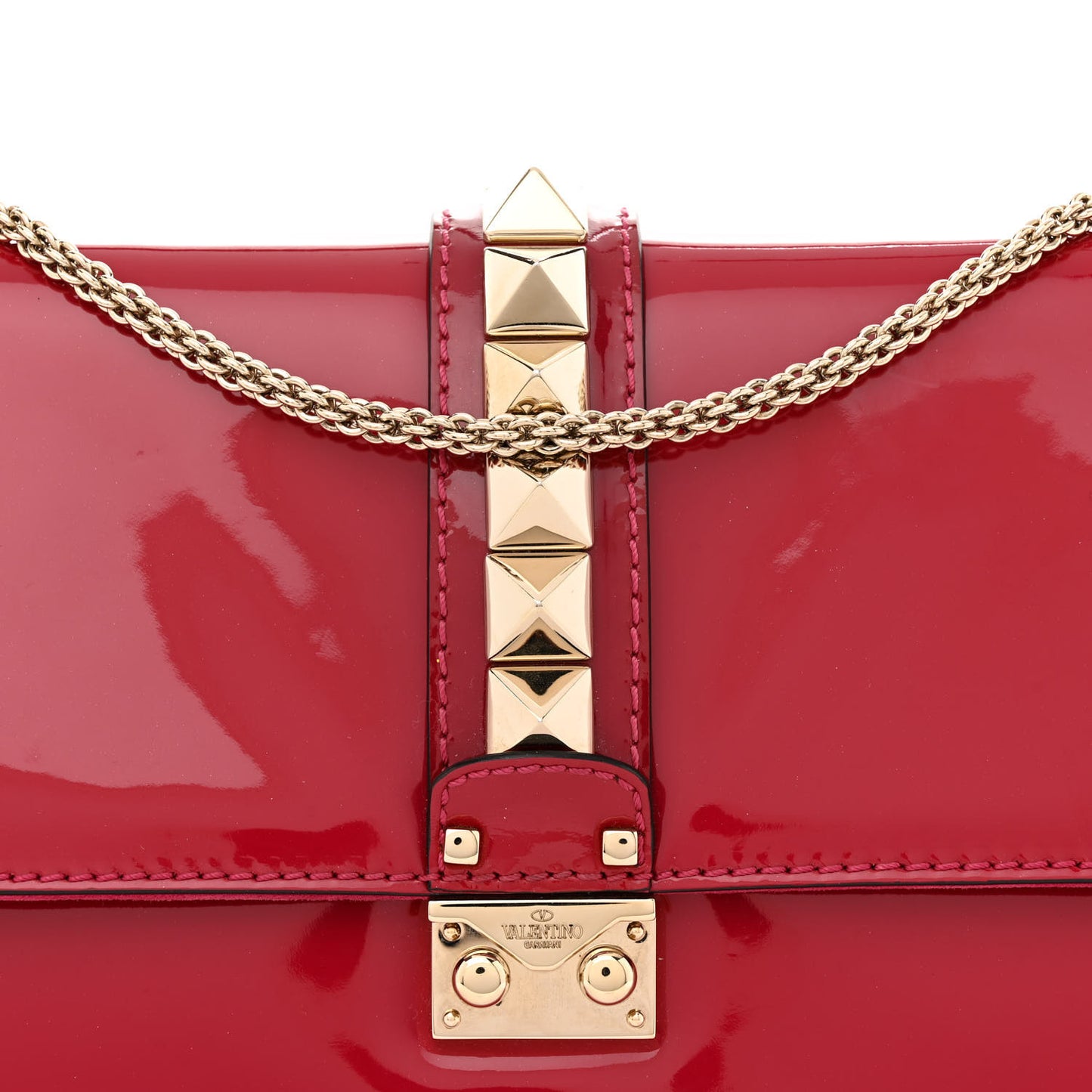 Patent Large Glam Lock Rockstud Flap Red