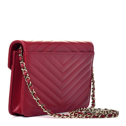 Chanel Goatskin Chevron Quilted Statement Wallet On Chain WOC Dark Pink 3 of 9
