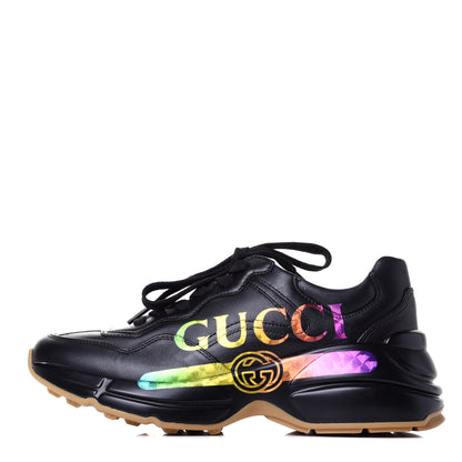 Gucci Calfskin Iridescent Logo Womens Rhyton Sneakers 36 Black 1 of 10