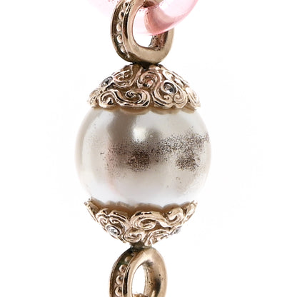 Chanel Pearl Crystal Resin CC Round Charms Necklace Gold Pink 7 of 8