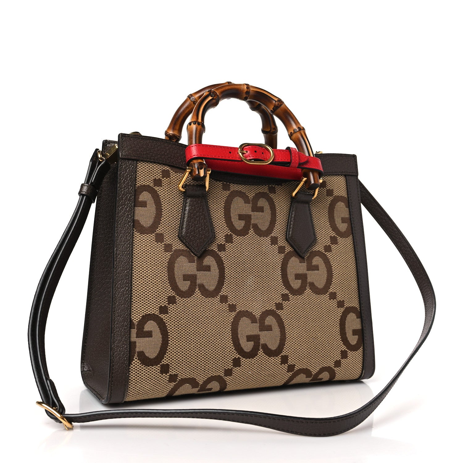 Gucci Monogram Jumbo GG Textured Dollar Calfskin Small Diana Tote Bag Camel Ebony New Acero Pomegranate Red 3 of 10