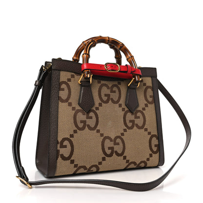Gucci Monogram Jumbo GG Textured Dollar Calfskin Small Diana Tote Bag Camel Ebony New Acero Pomegranate Red 3 of 10