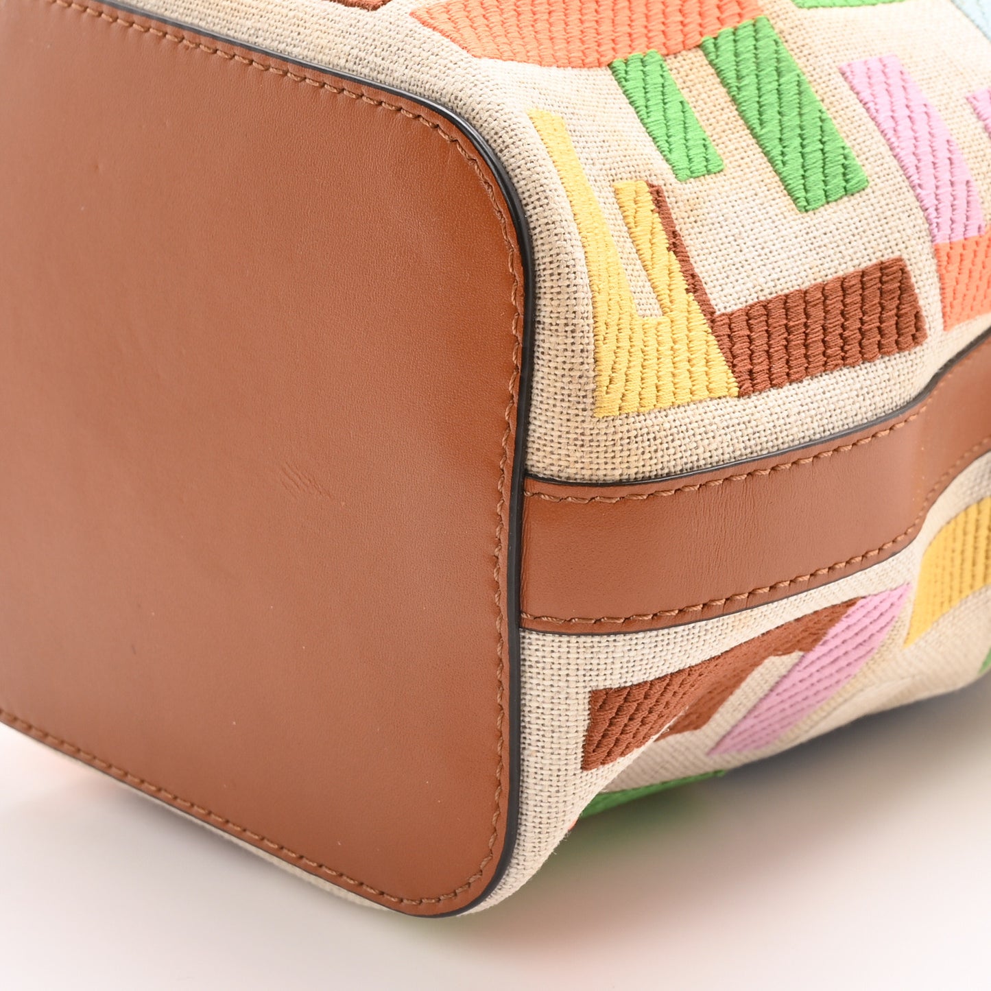 Kuban Canvas Vitello King F is Fendi FF Embroidered Mini Mon Tresor Bucket Bag Multicolor Cuoio