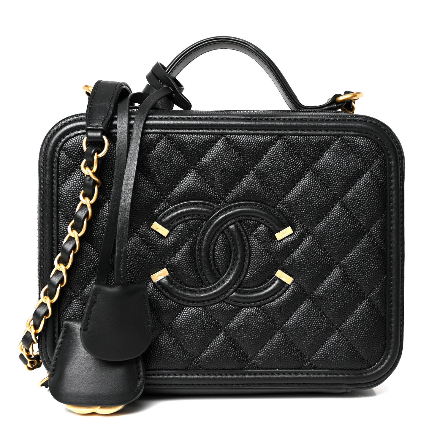 Caviar Quilted Medium CC Filigree Vanity Case Black