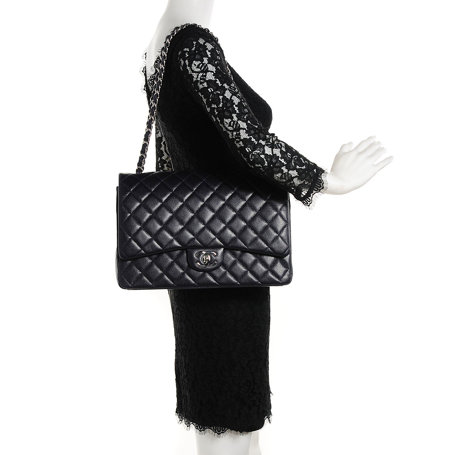Chanel Caviar Quilted Maxi Double Flap Navy Blue 2 of 8