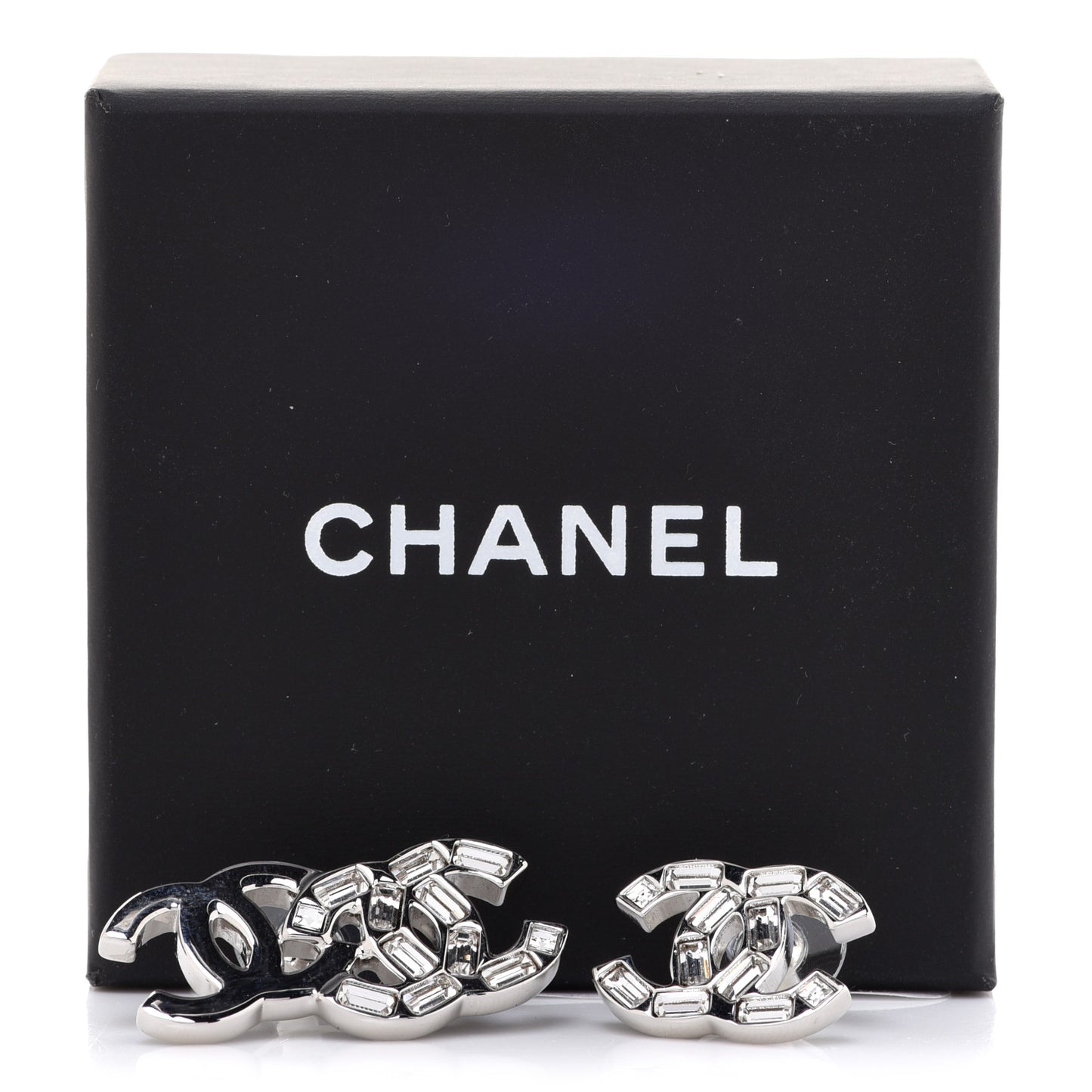 Baguette Crystal Double CC Earrings Silver