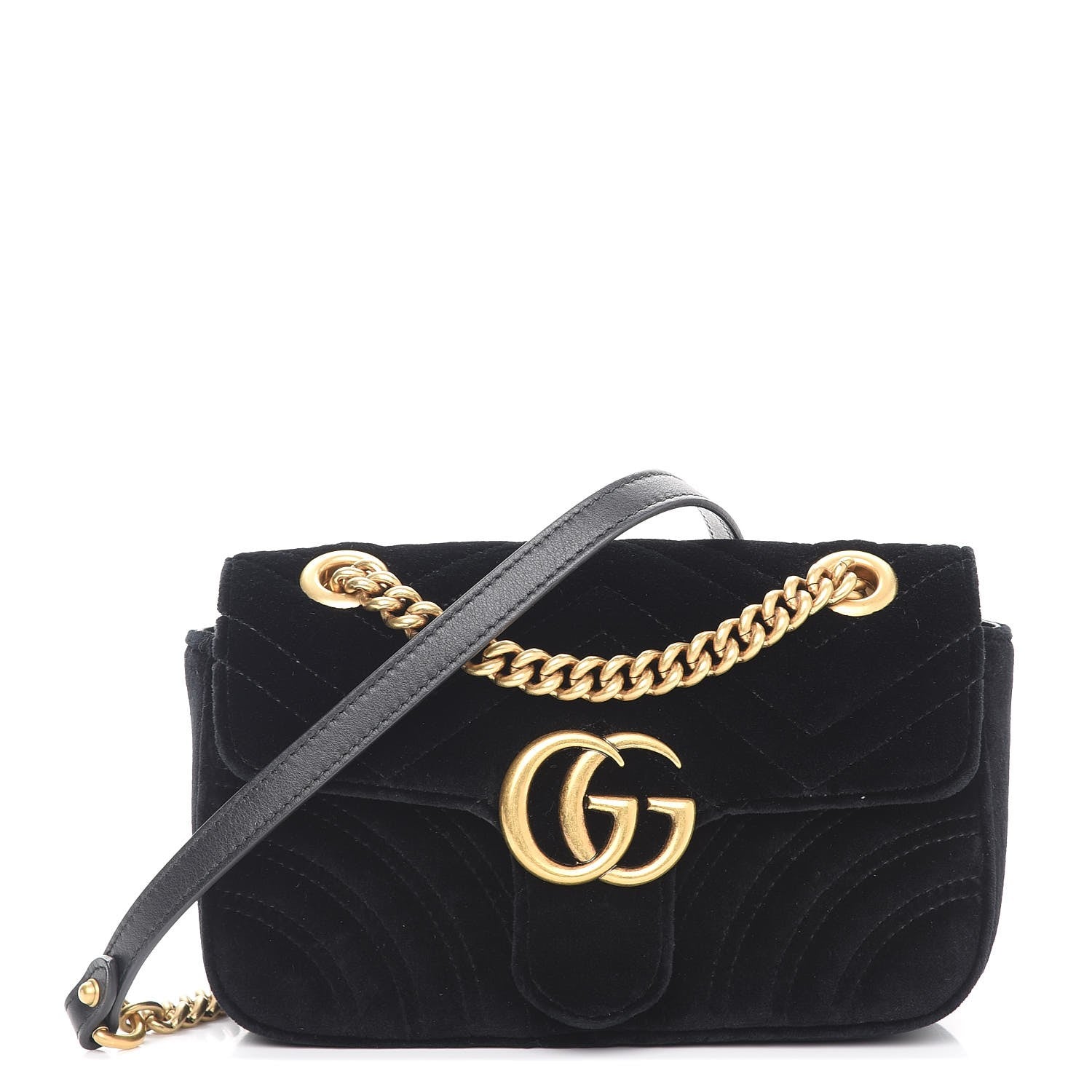 Gucci Velvet Matelasse Mini GG Marmont Shoulder Bag Black 1 of 9