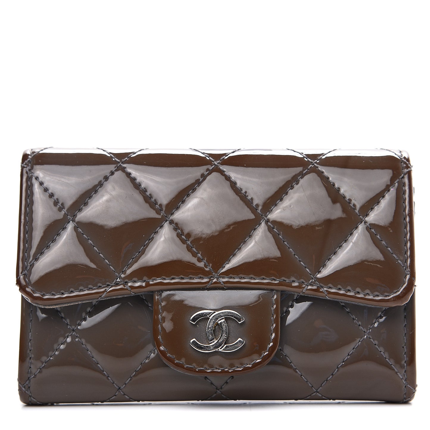 Patent Quilted Flap Card Holder Brown