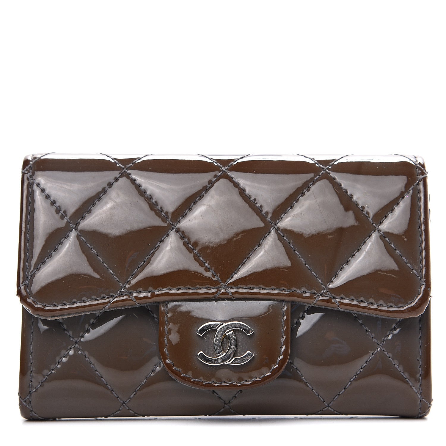 Chanel Patent Quilted Flap Card Holder Brown 1 of 9